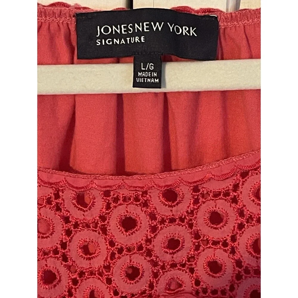 Jones New York Signature Shirt Pullover Eyelet Scoop Neck Women’s Size Large - Picture 2 of 7